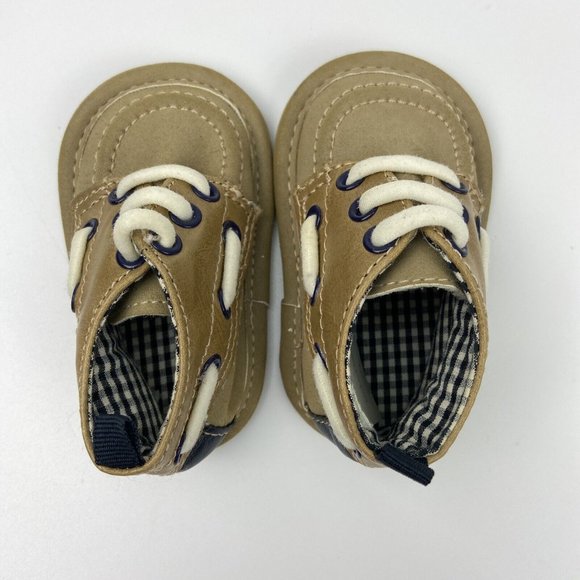 Baby Gap Infant Crib Shoes Sz 0-3 Months Faux Suede Tan Brown Slip-On Dock Boat - Picture 7 of 7